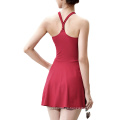 2021 Mujer Vestido de entrenamiento de tenis Fitness caliente Sexy Red Active Vestido Mujer One Piece Trazo